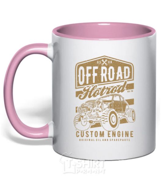 Mug with a colored handle Offroad Hotrod light-pink фото
