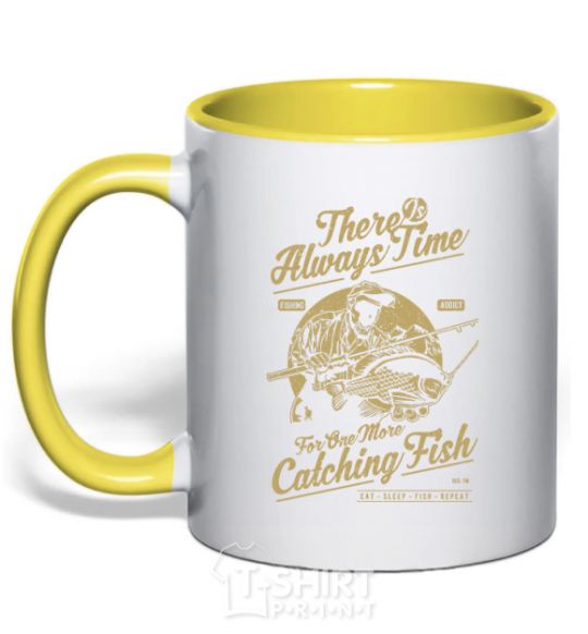 Mug with a colored handle One More Catching Fish yellow фото