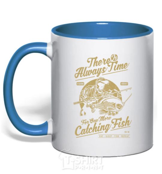 Mug with a colored handle One More Catching Fish royal-blue фото