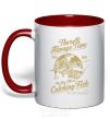 Mug with a colored handle One More Catching Fish red фото