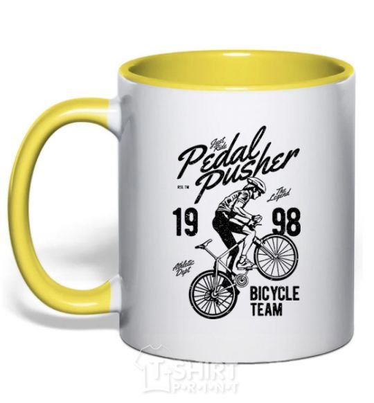 Mug with a colored handle Pedal Pusher yellow фото