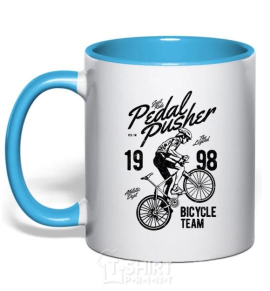 Mug with a colored handle Pedal Pusher sky-blue фото