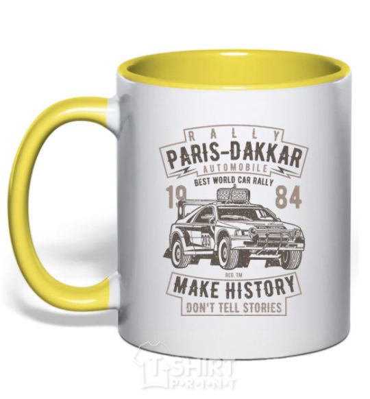 Mug with a colored handle Rally Paris Dakar Automobile yellow фото