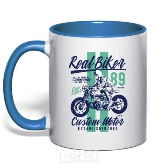 Mug with a colored handle Real Biker royal-blue фото