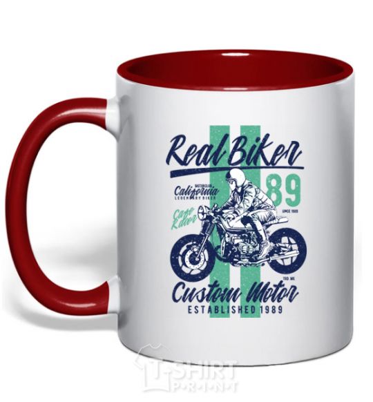 Mug with a colored handle Real Biker red фото