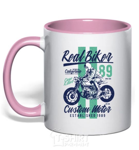Mug with a colored handle Real Biker light-pink фото