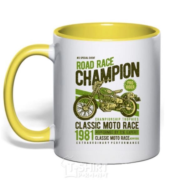 Mug with a colored handle Road Race Champion yellow фото