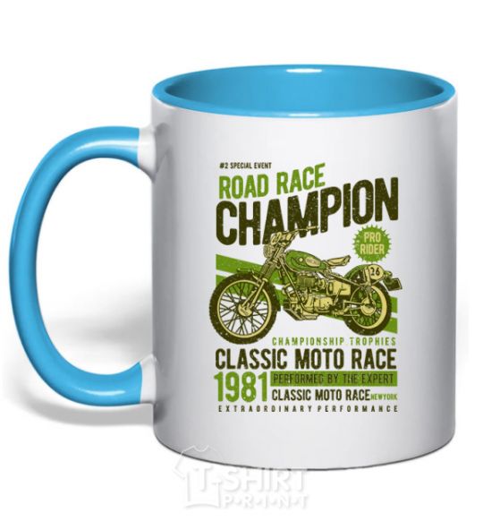 Mug with a colored handle Road Race Champion sky-blue фото