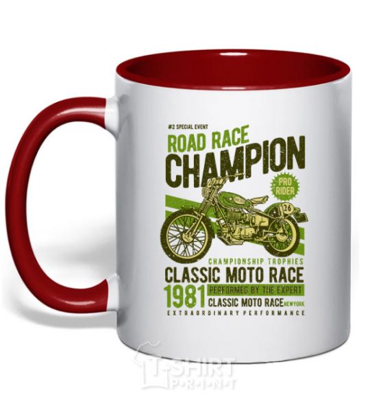 Mug with a colored handle Road Race Champion red фото