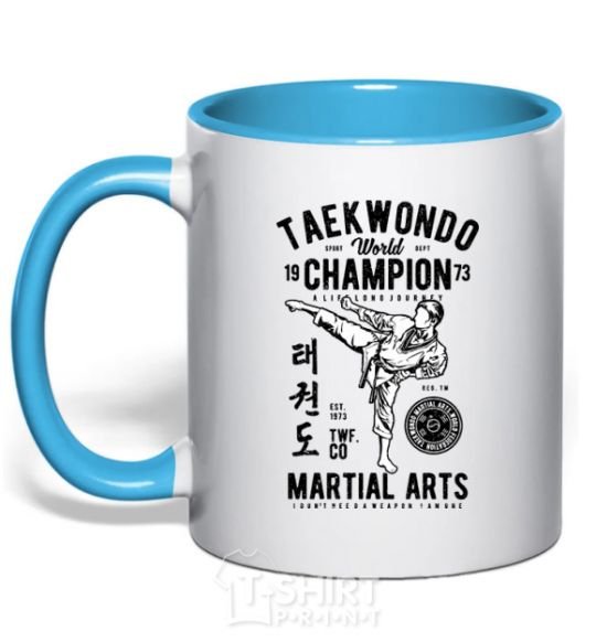 Mug with a colored handle Taekwondo World sky-blue фото