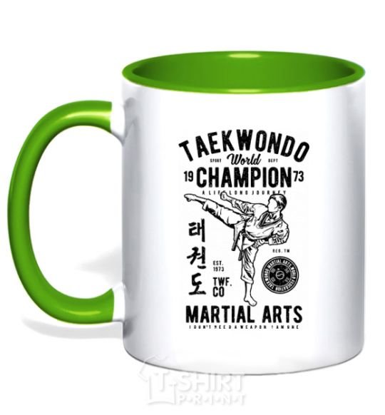 Mug with a colored handle Taekwondo World kelly-green фото