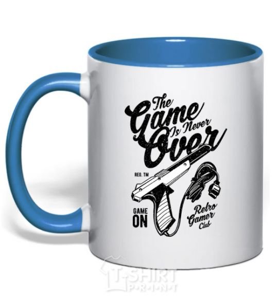 Mug with a colored handle The Game Is Never Over royal-blue фото