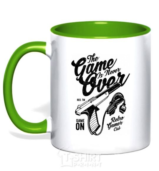 Mug with a colored handle The Game Is Never Over kelly-green фото