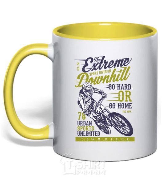 Mug with a colored handle The Extreme Downhill yellow фото