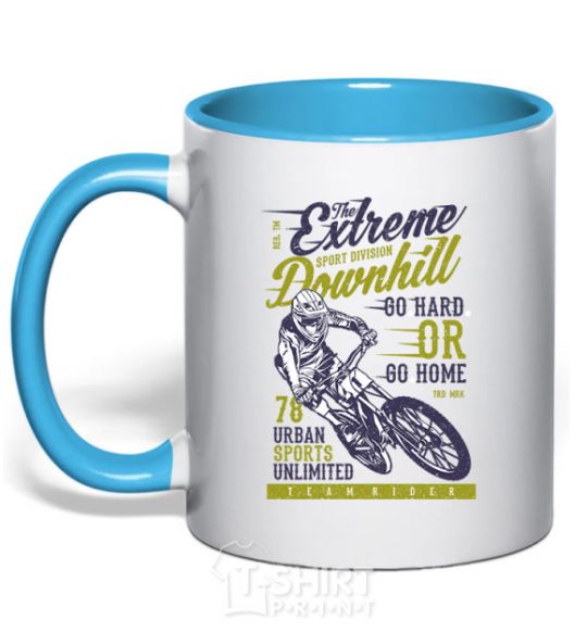 Mug with a colored handle The Extreme Downhill sky-blue фото