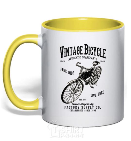 Mug with a colored handle Vintage Bicycle yellow фото