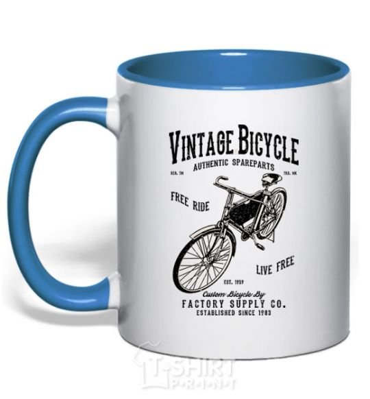 Mug with a colored handle Vintage Bicycle royal-blue фото