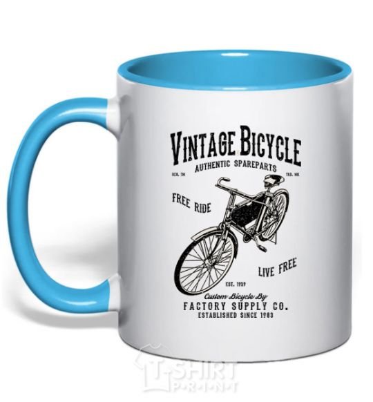 Чашка с цветной ручкой Vintage Bicycle Голубой фото