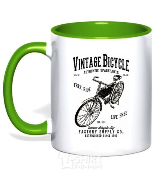 Mug with a colored handle Vintage Bicycle kelly-green фото
