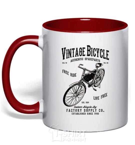 Mug with a colored handle Vintage Bicycle red фото