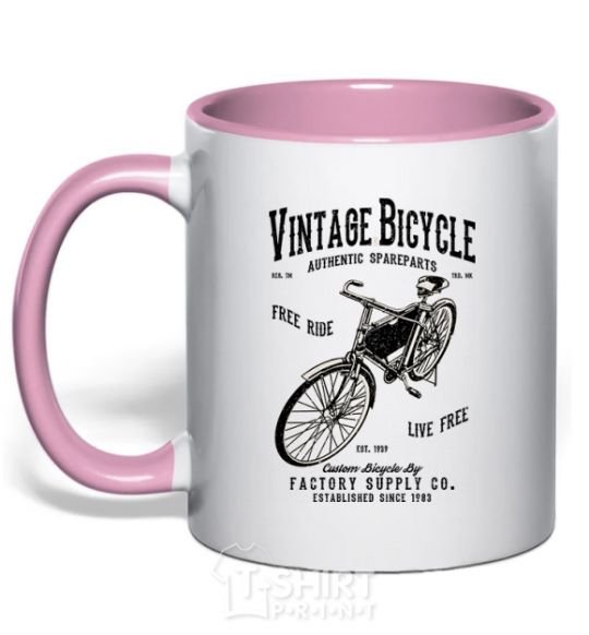 Mug with a colored handle Vintage Bicycle light-pink фото