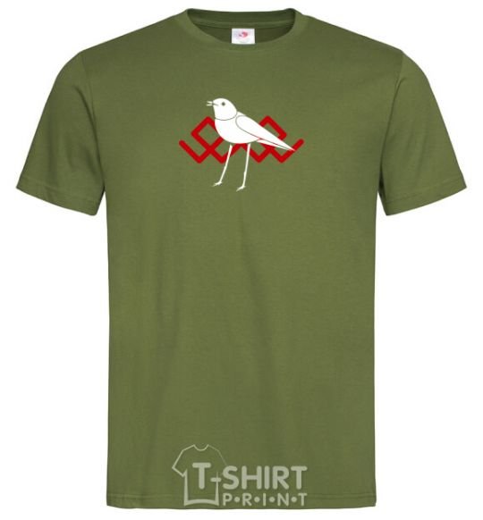 Мужская футболка Птичка белая Оливковый фото