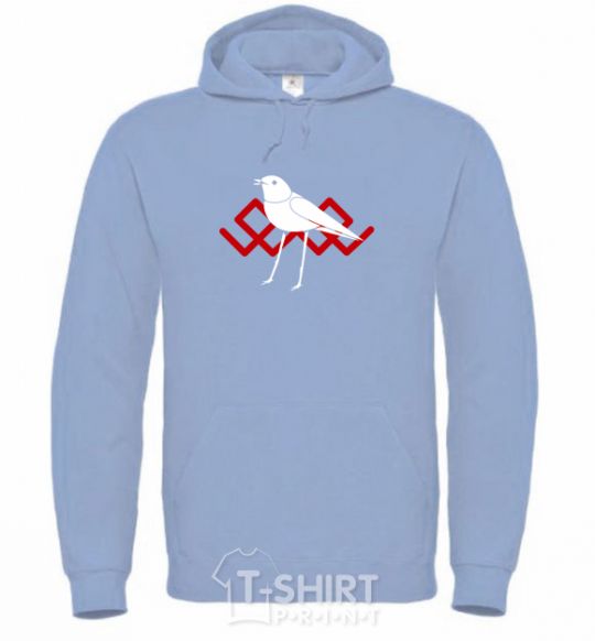 Men`s hoodie A white bird sky-blue фото