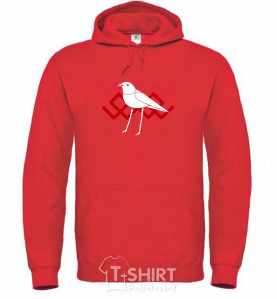 Men`s hoodie A white bird bright-red фото