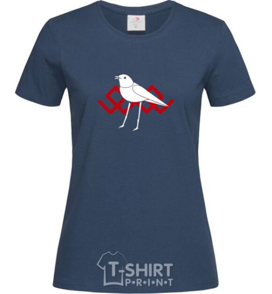 Women's T-shirt A white bird navy-blue фото