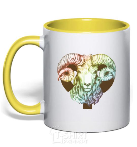 Mug with a colored handle Aries zodiac sign yellow фото