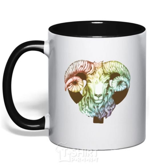 Mug with a colored handle Aries zodiac sign black фото
