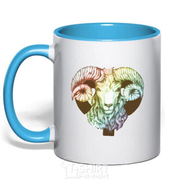 Mug with a colored handle Aries zodiac sign sky-blue фото