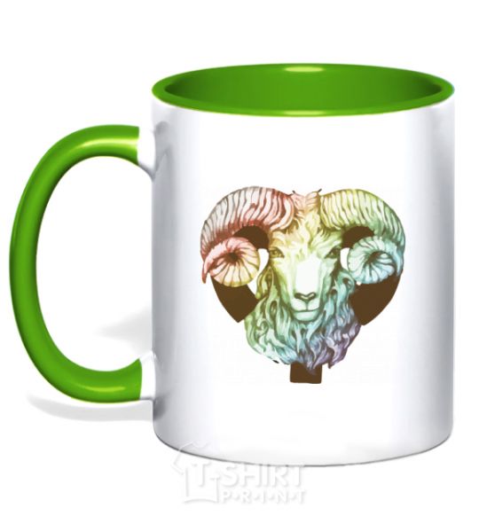 Mug with a colored handle Aries zodiac sign kelly-green фото