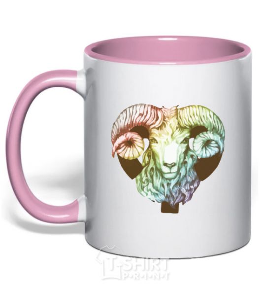 Mug with a colored handle Aries zodiac sign light-pink фото