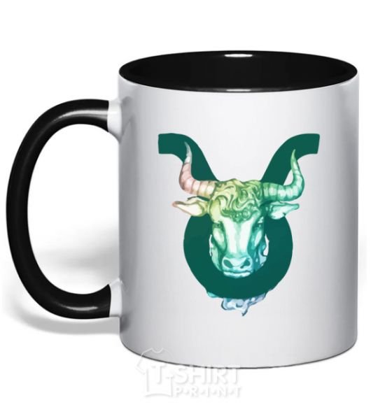 Mug with a colored handle Taurus zodiac sign black фото