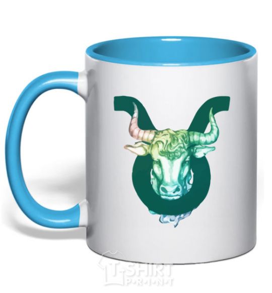 Mug with a colored handle Taurus zodiac sign sky-blue фото