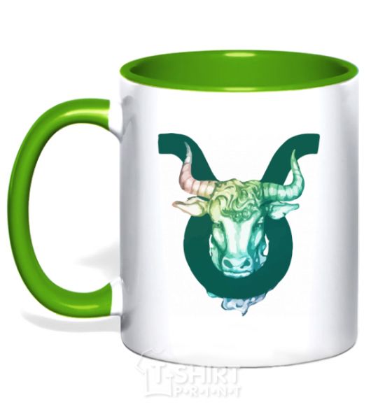 Mug with a colored handle Taurus zodiac sign kelly-green фото