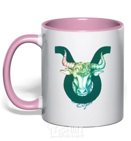 Mug with a colored handle Taurus zodiac sign light-pink фото