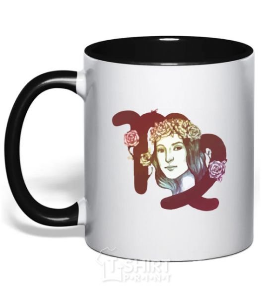 Mug with a colored handle Virgo zodiac sign black фото