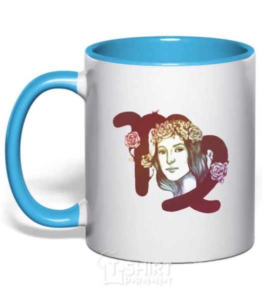 Mug with a colored handle Virgo zodiac sign sky-blue фото