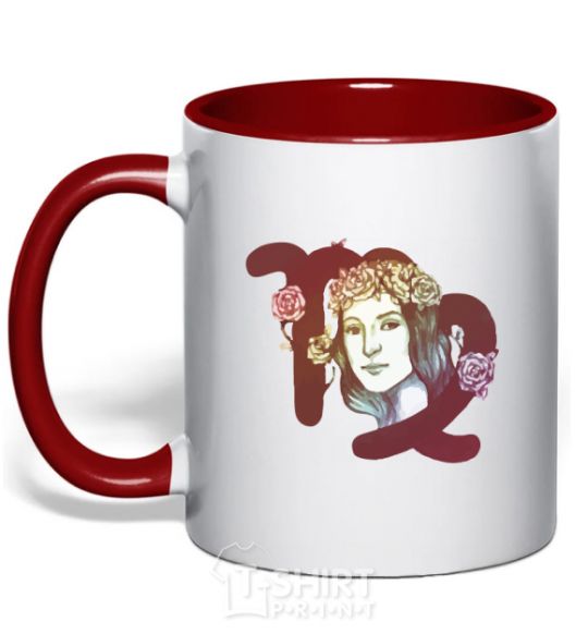 Mug with a colored handle Virgo zodiac sign red фото