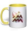 Mug with a colored handle Aquarius zodiac sign yellow фото