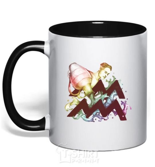 Mug with a colored handle Aquarius zodiac sign black фото