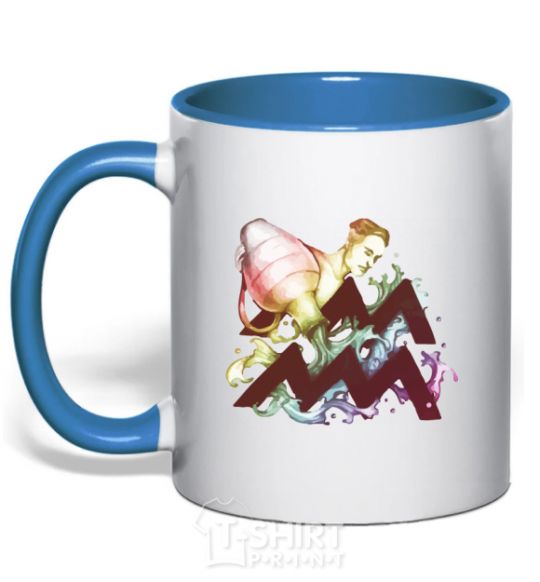 Mug with a colored handle Aquarius zodiac sign royal-blue фото