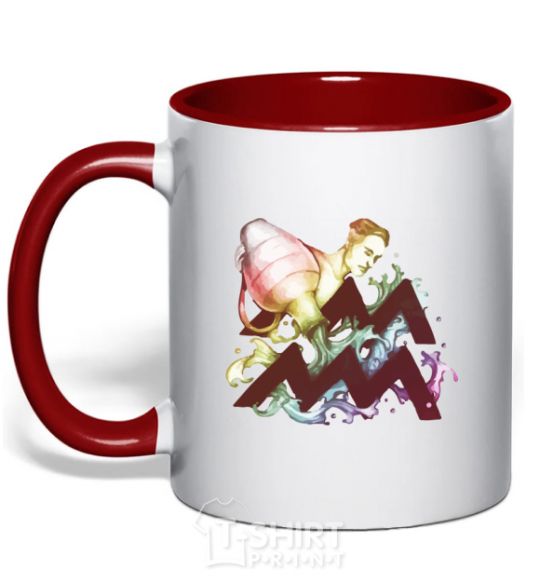 Mug with a colored handle Aquarius zodiac sign red фото