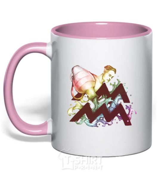 Mug with a colored handle Aquarius zodiac sign light-pink фото