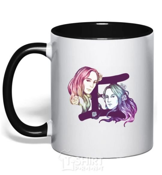 Mug with a colored handle Gemini zodiac sign black фото