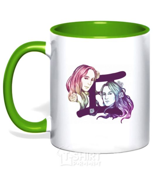 Mug with a colored handle Gemini zodiac sign kelly-green фото