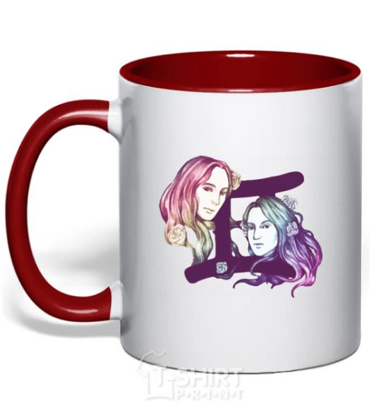 Mug with a colored handle Gemini zodiac sign red фото