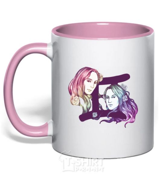 Чашка с цветной ручкой Близнецы знак зодиака Нежно розовый фото